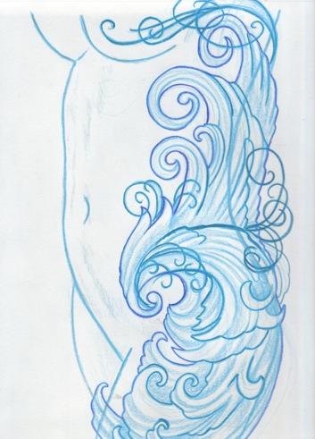 Tattoos - Blue Sketchbook Filigree Sexy Side Tattoo Concept - 60606